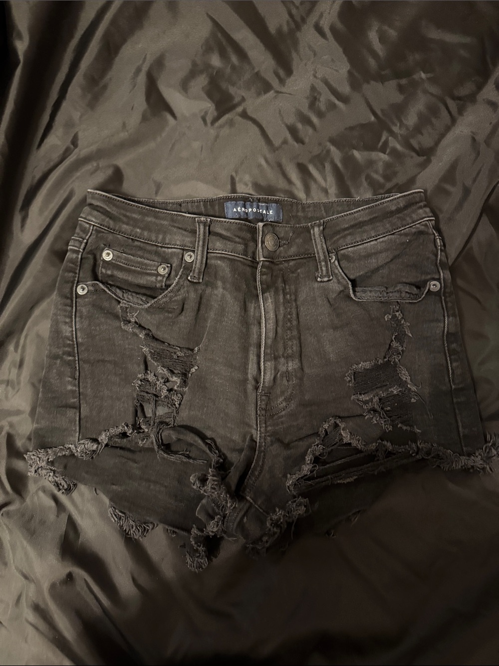 Aeropostale Women's Black Distressed High-Rise Denim Cutoff Shorts